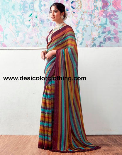 Wine Georgette Printed Sarees