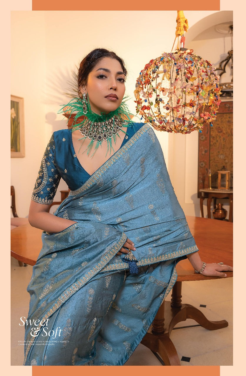 Product Image - Kamya Silk Designer Saree by Kira - Pure Satin with Hand Dyeing & Embroidery