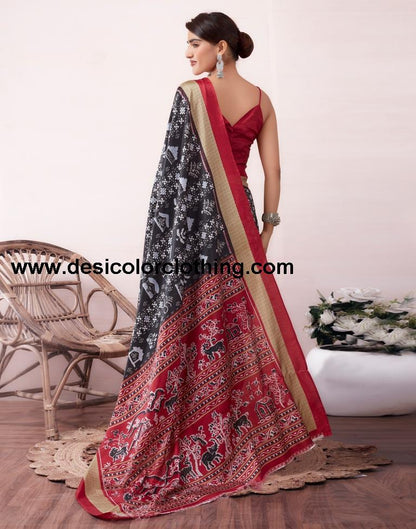 Black Silk Printed  Saree