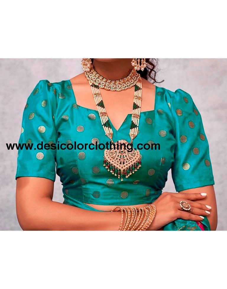 Teal Blue Silk Printed Saree
