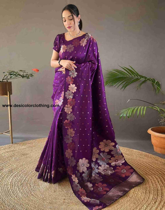 Purple Silk Plain Saree