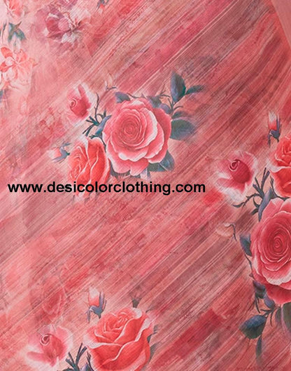 Rose Pink Linen Printed Sarees