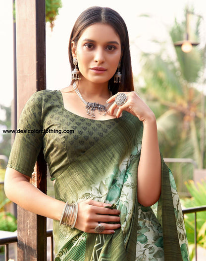 Cream Printed Silk Saree