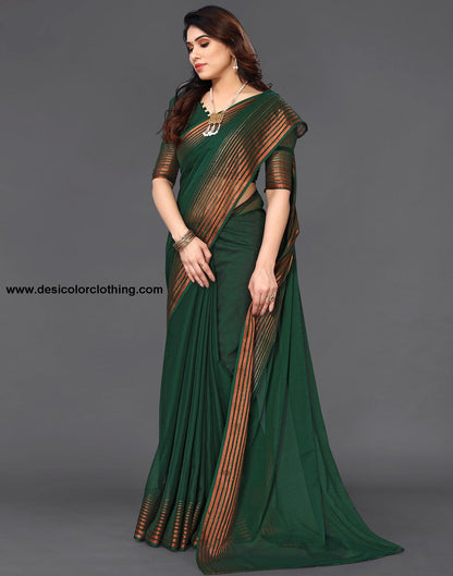 Dark Green Chiffon Plain Saree