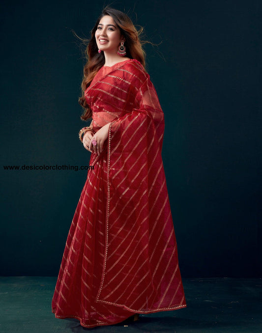 Red Net Plain Saree