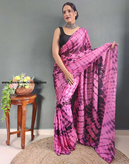 Pink Printed Silk Pre-draped Saree