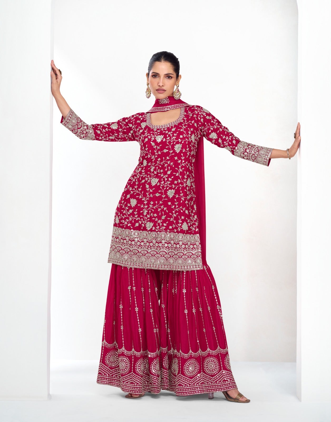 Product Image - Aashirwad Vamika Gold Chinon Designer Saree - Perfect for Weddings & Festive Wear