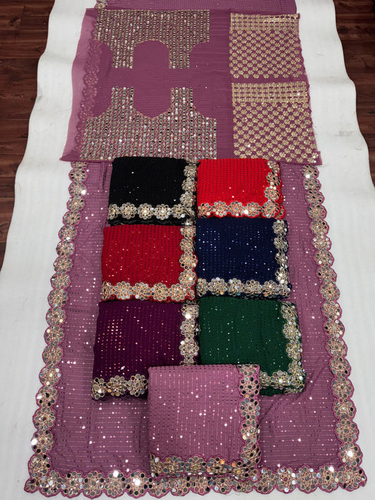 Product Image - Designer Georgette Saree with Mirror Work - Wedding & Festive Wear