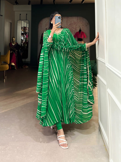 Product Image - Elegant Georgette Gown with Leheriya Print - Festive Wear