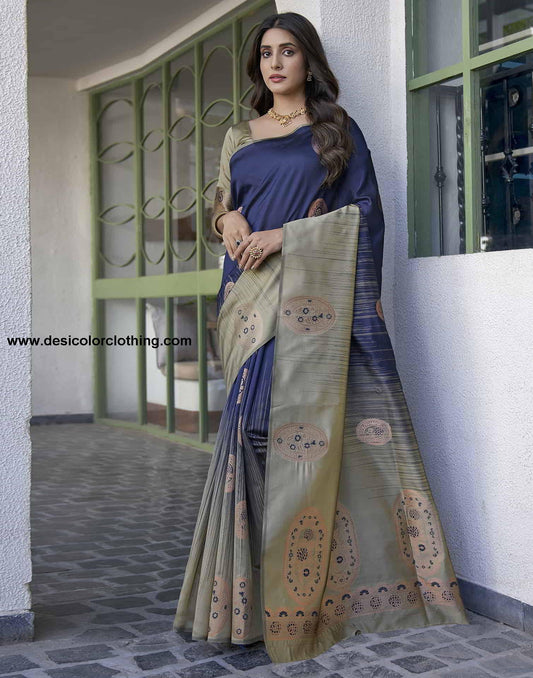 Blue Banarasi Silk Woven Saree