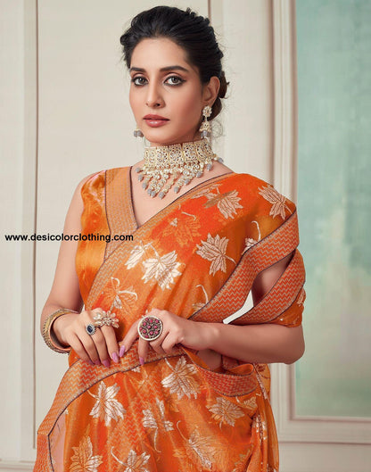Orange Plain Lycra Saree