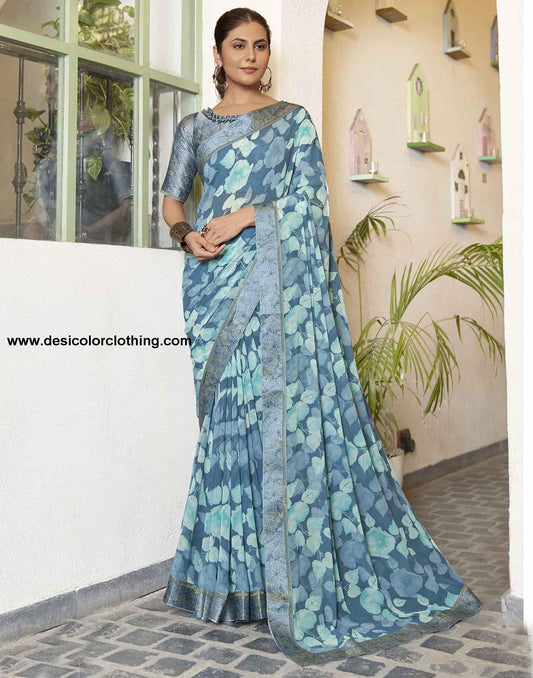 Blue Georgette Printed Saree