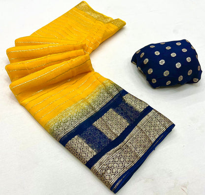 Pure Viscose Georgette Saree With Fancy Zari & Fancy Jacquard Border With Fancy Dola Silk Jecquard Blouse