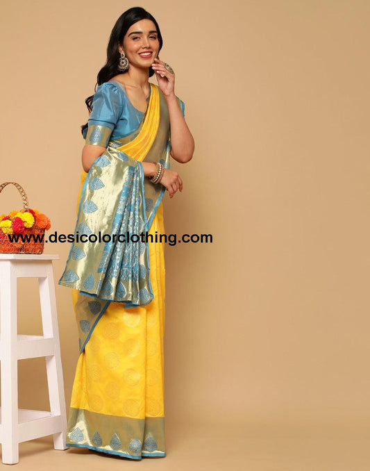 Yellow Banarasi Silk Saree