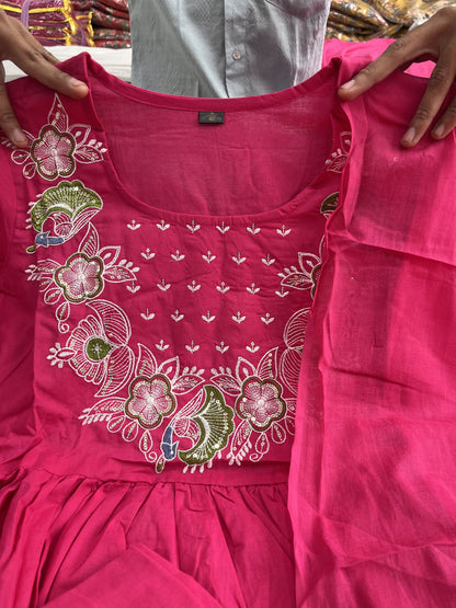 Product Image - Designer Cotton Anarkali Suit Set with Embroidered Dupatta - Festive & Wedding Wear