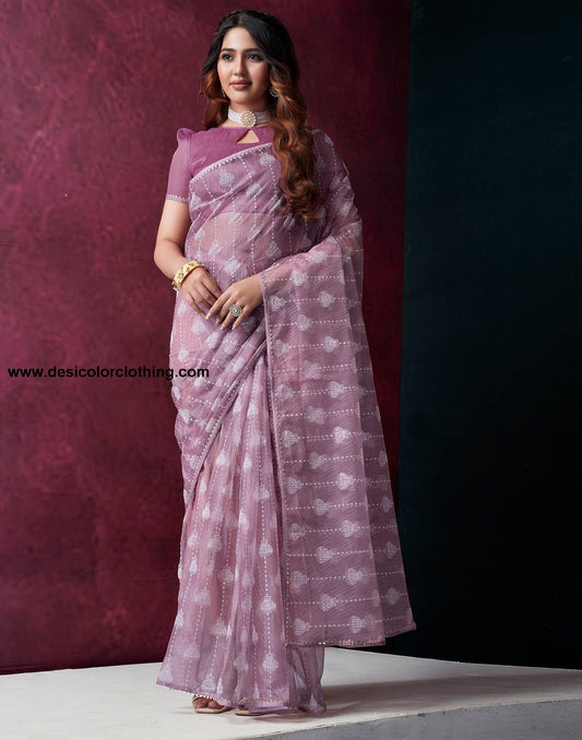 Opera Mauve Net Plain Saree