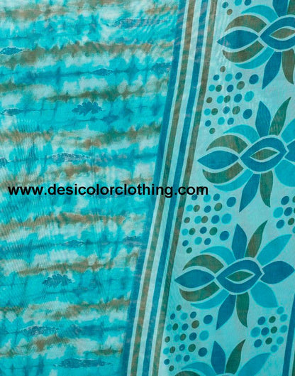 Sky Blue Renial Printed  Saree