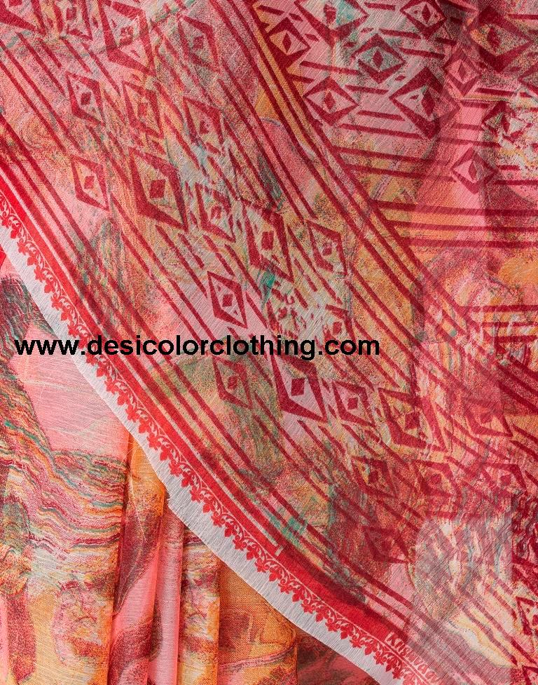 Red Chiffon Printed  Saree