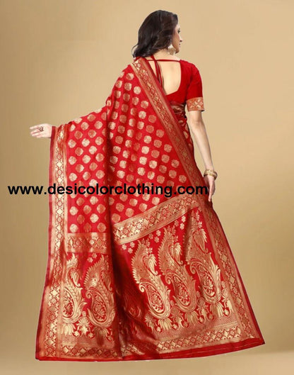 Red Jacquard Banarasi Silk Saree