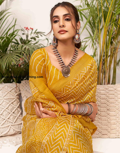 Turmeric Yellow Cotton Printed Saree
