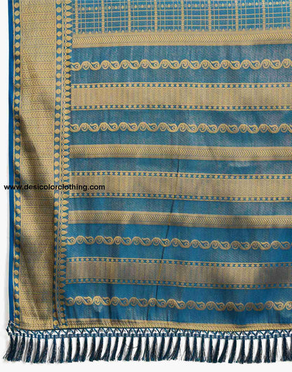 Elegant Sea Blue Banarasi Silk Saree with Woven Tassel Detailing