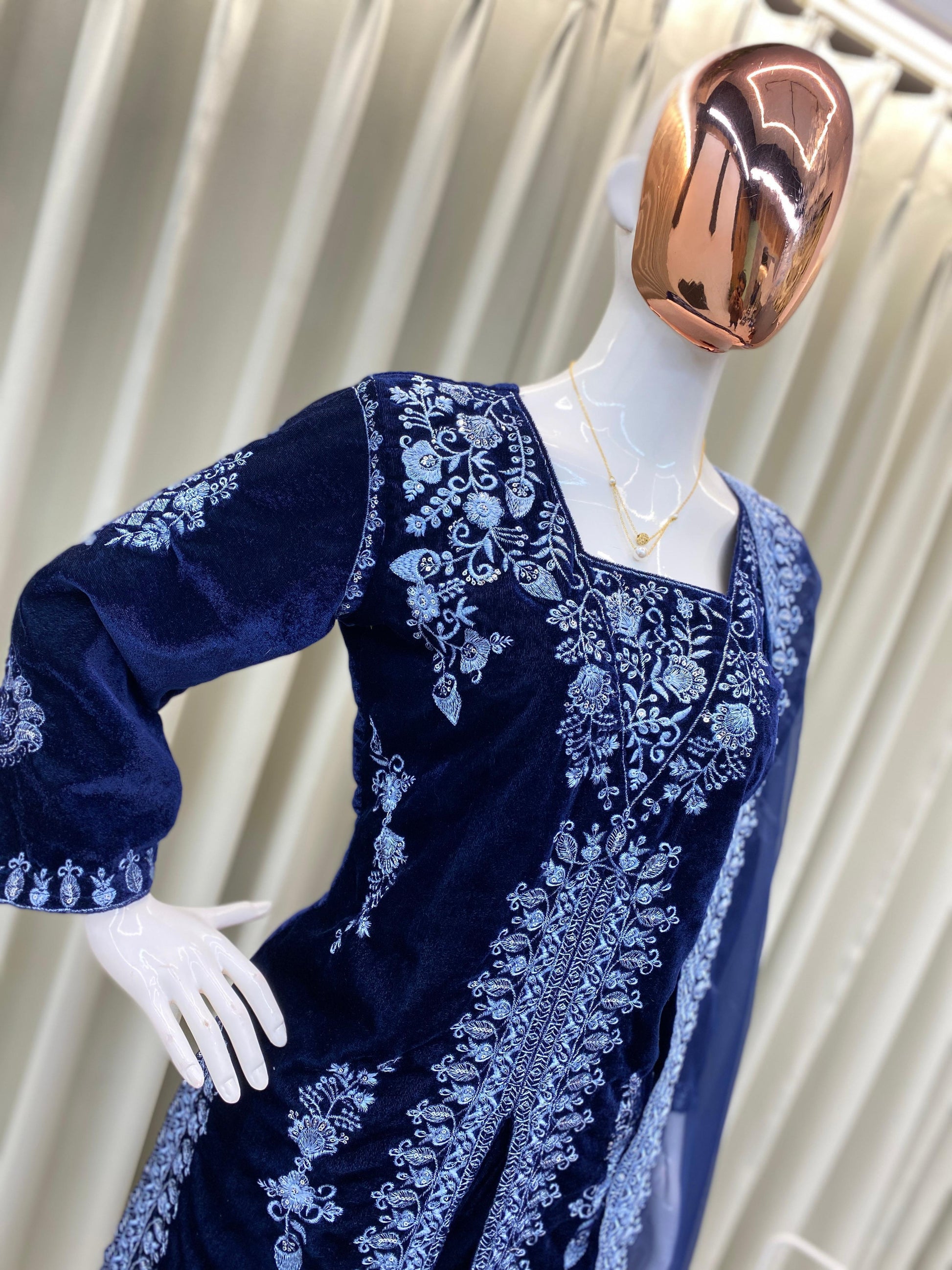 Product Image - Adorable Heavy Velvet Sequence Embroidery Work Suit with Plazo and Dupatta