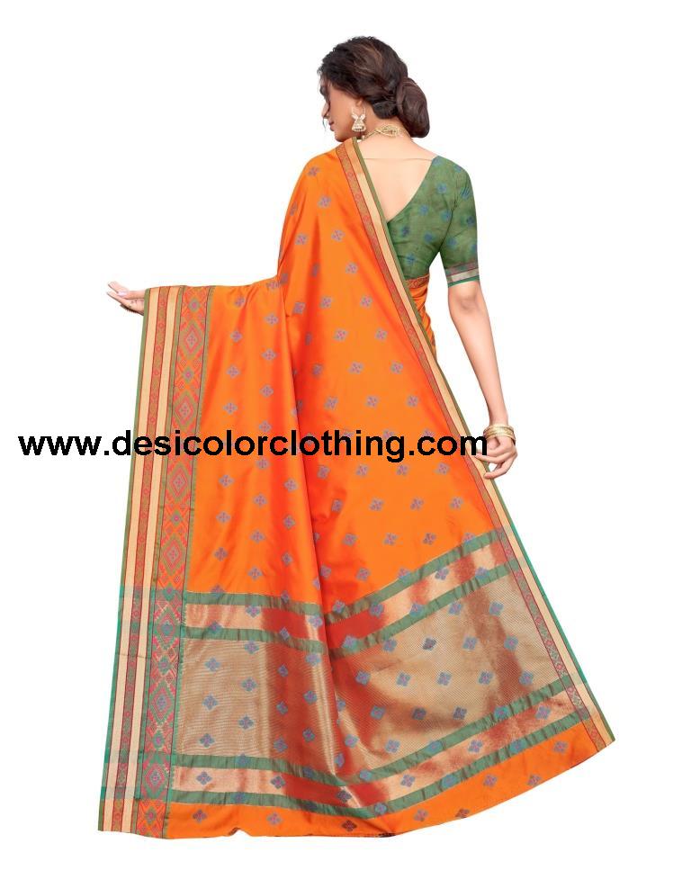 Orange Coloured Poly Silk Jacquard Partywear saree