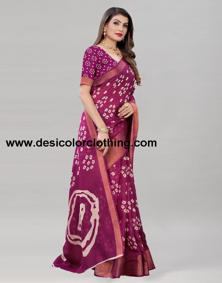 Wine Cotton Bandhani Saree | 1985S488