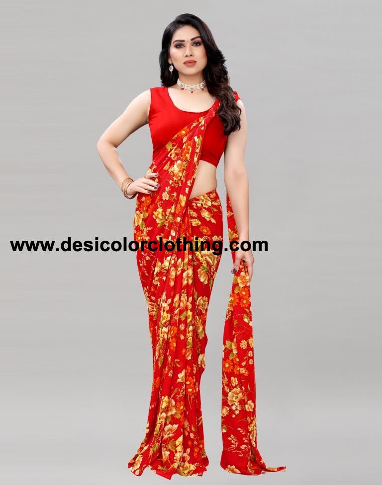 Red Printed Saree | 2082S641
