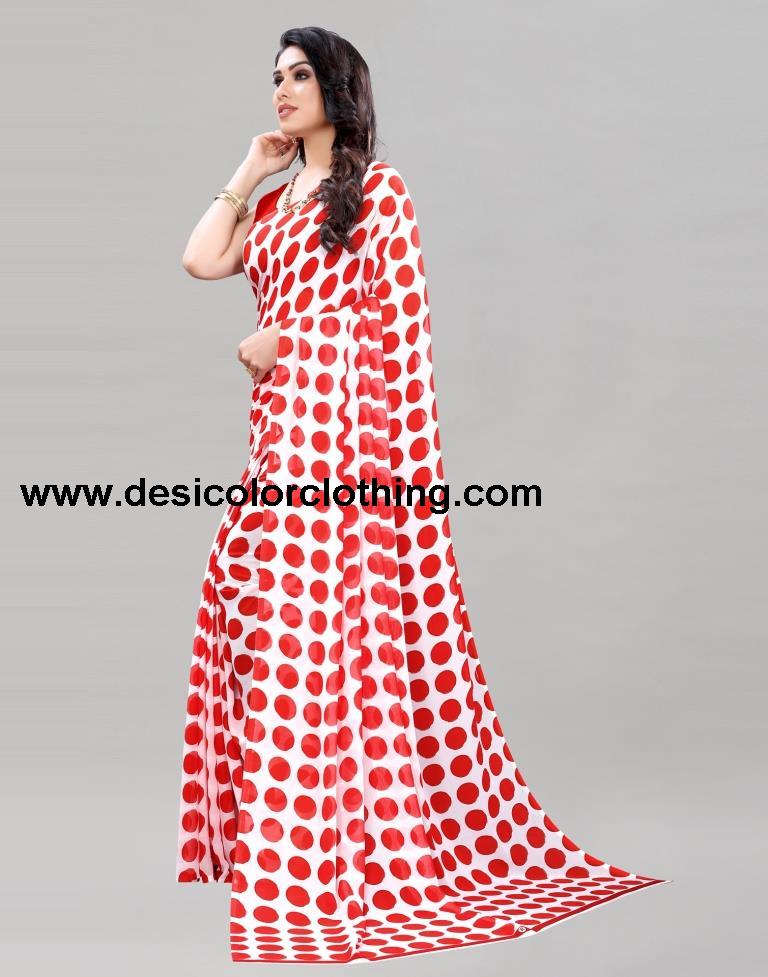 Red Polka Printed Saree | 2095S437