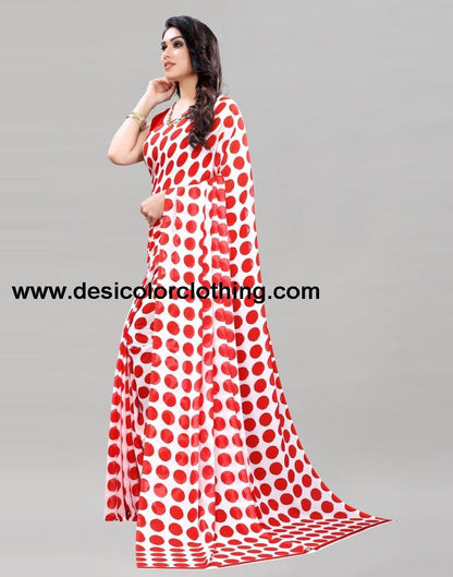 Red Polka Printed Saree | 2095S437