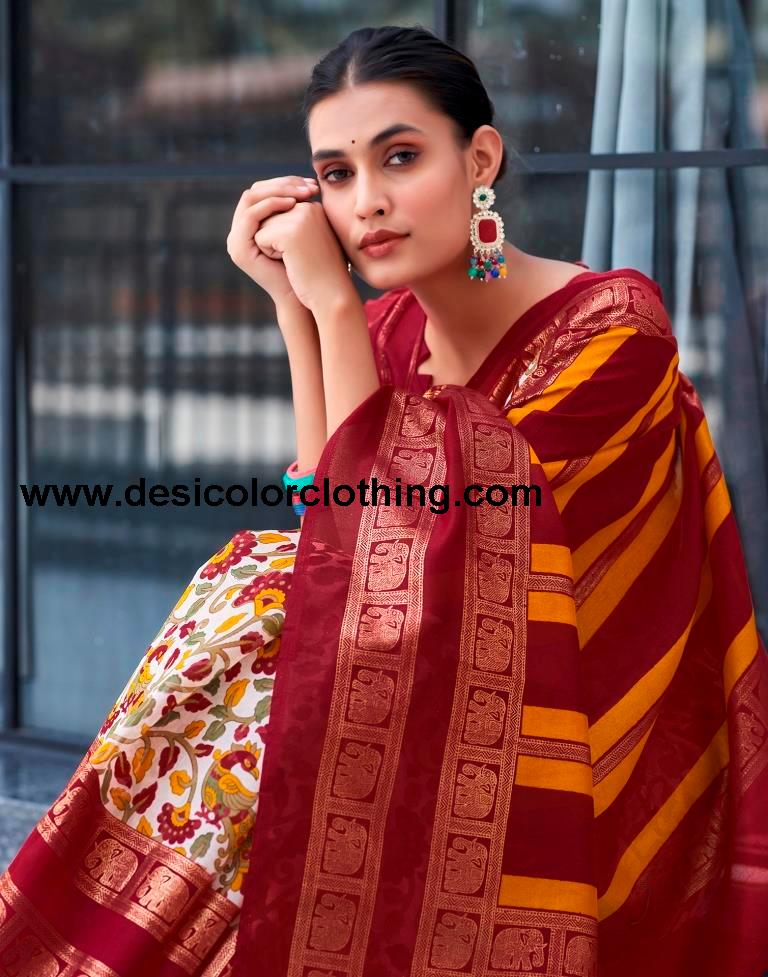 Yellow Cotton Printed Saree