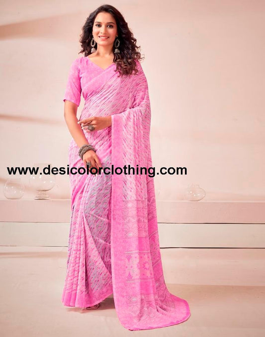 Pink Georgette Printed Saree