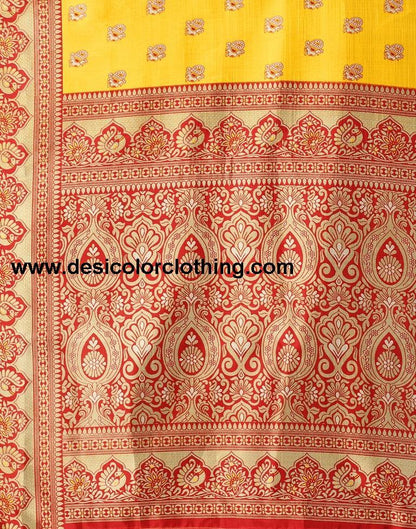 Yellow Printed Silk Saree