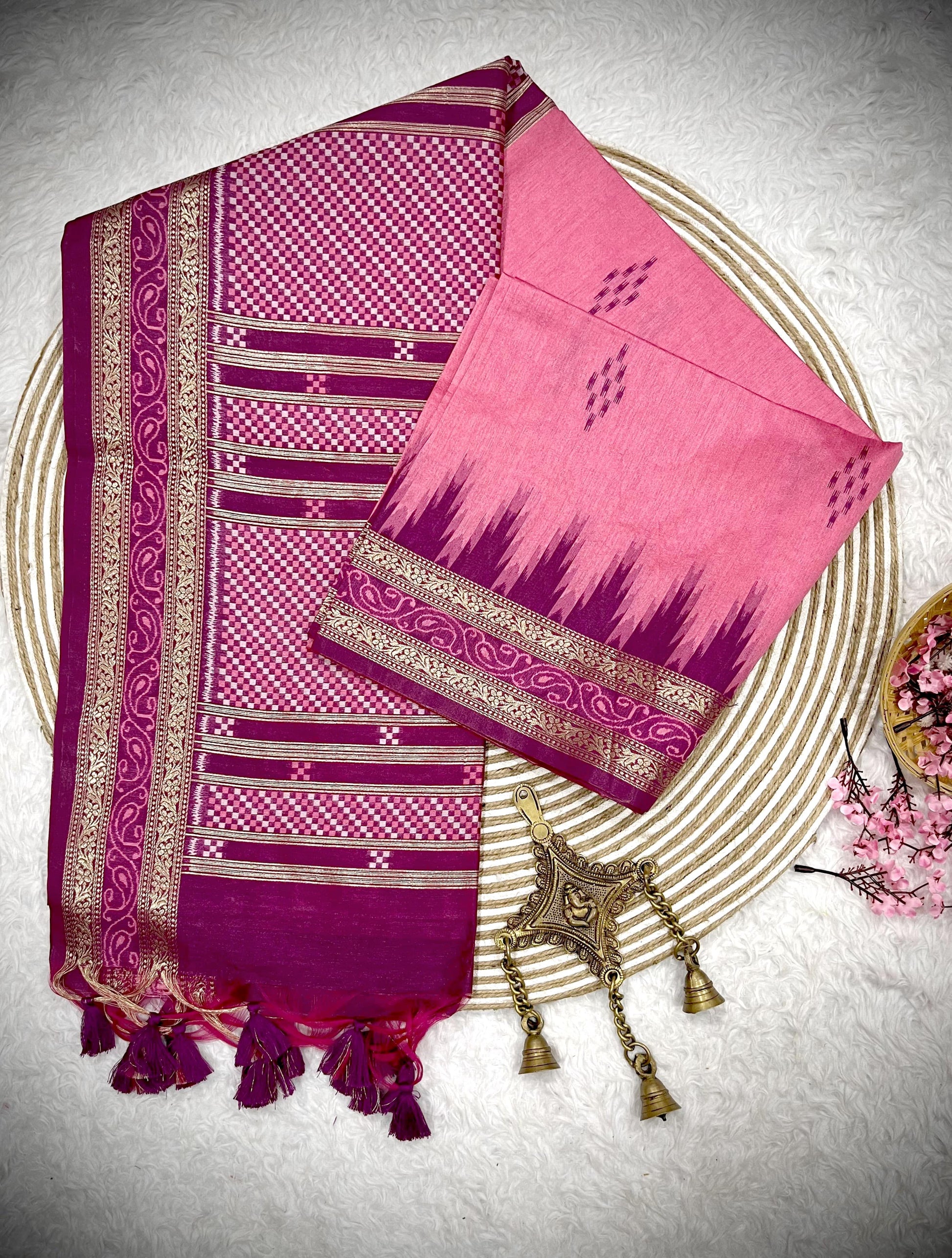 Product Image - Traditional Ikkat Temple Border Saree | Soft Tussar Silk