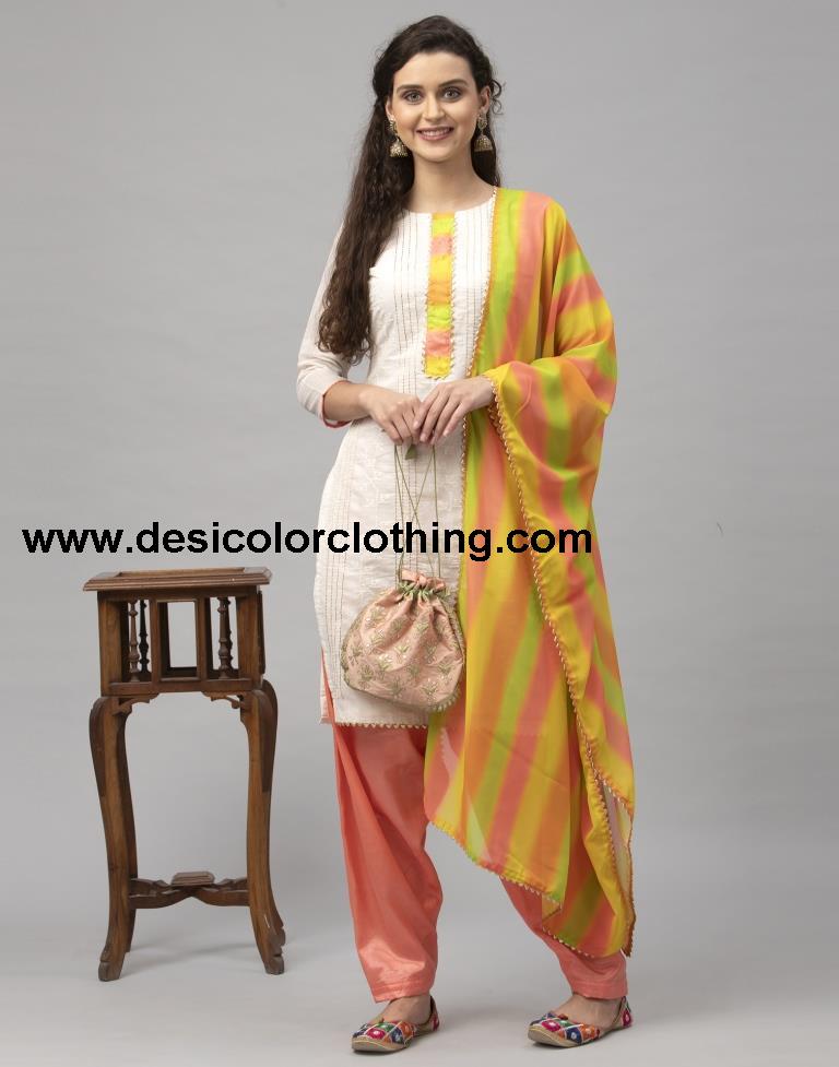 Blooming Off White Cotton Embroidered Unstitched Salwar Suit