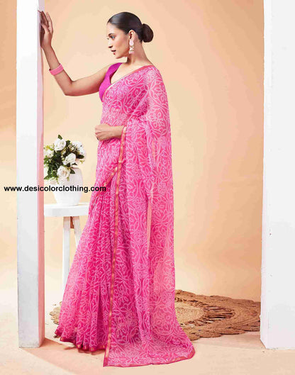 Pink Chiffon Printed Saree