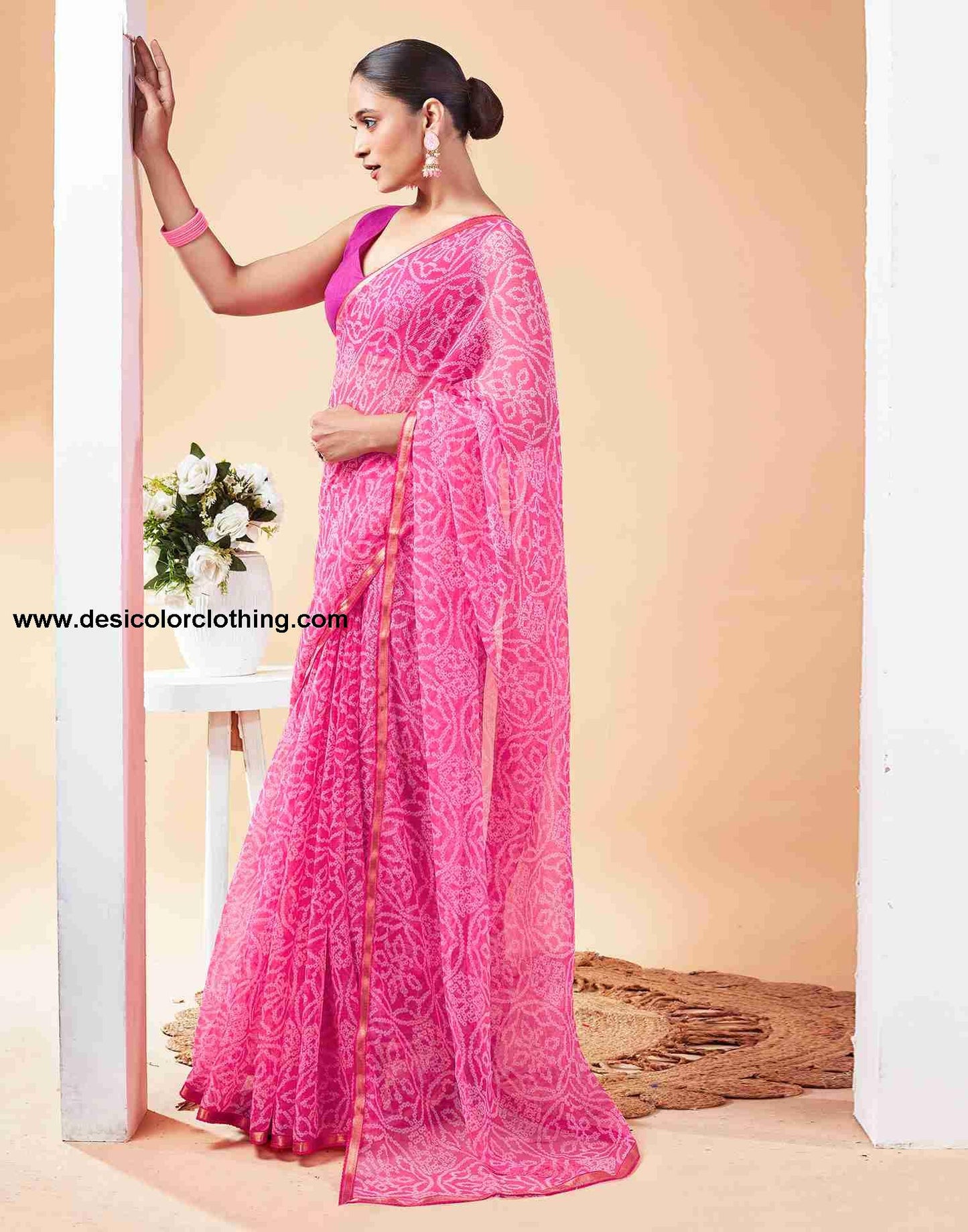 Pink Chiffon Printed Saree
