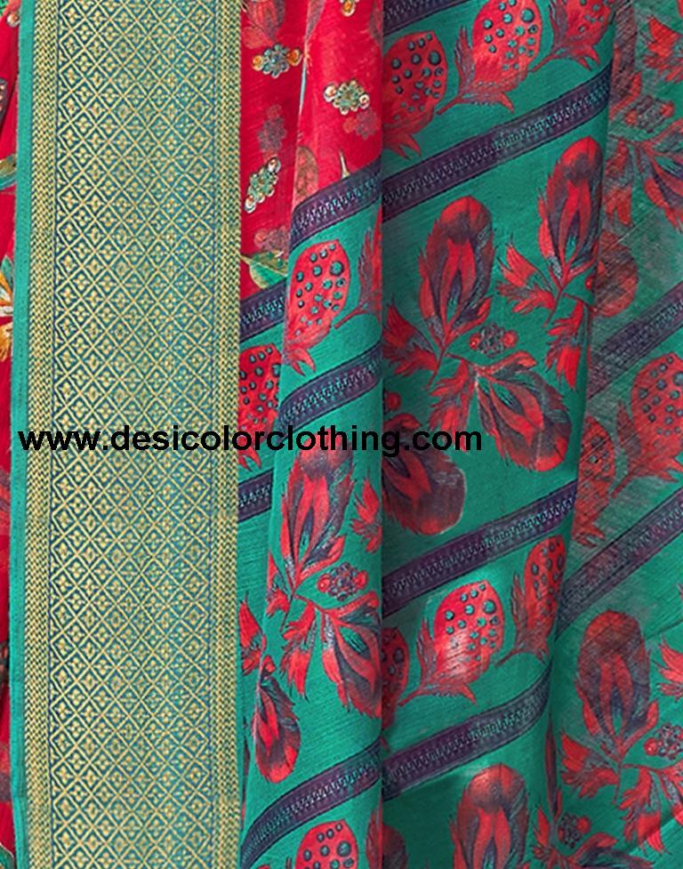 Red Cotton Printed Saree | 1970S7660