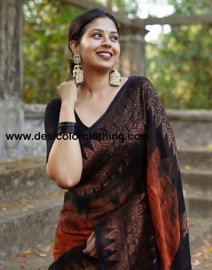 Rust Orange Cotton Weaving Saree