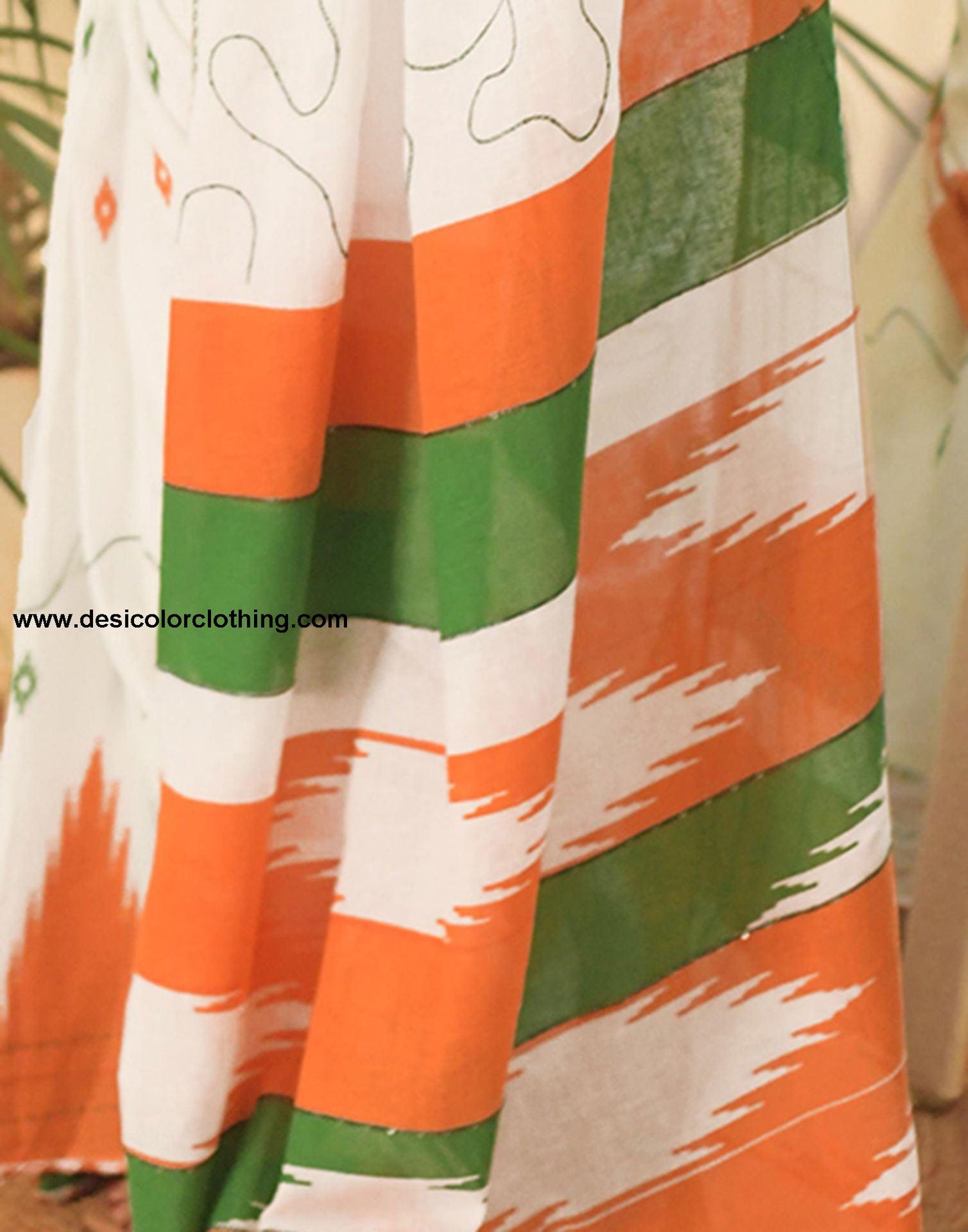 White Printed Cotton Pre-draped Saree