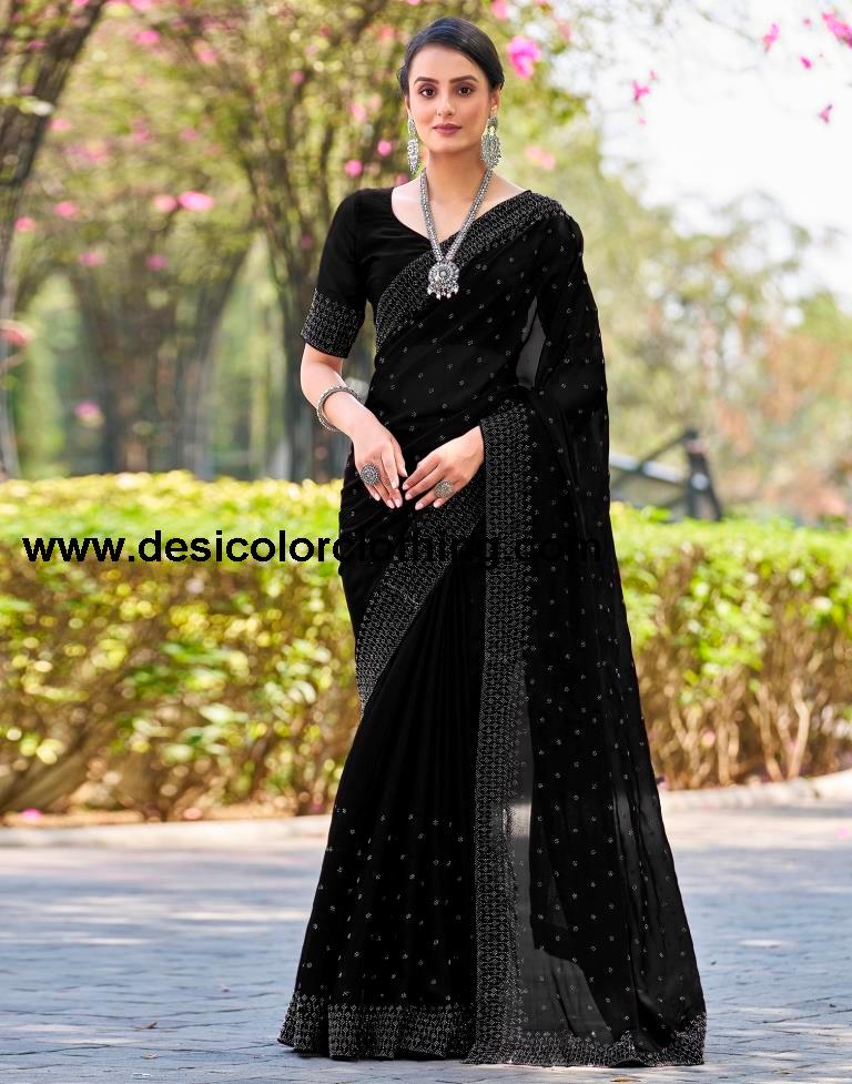 Black Georgette Plain Saree