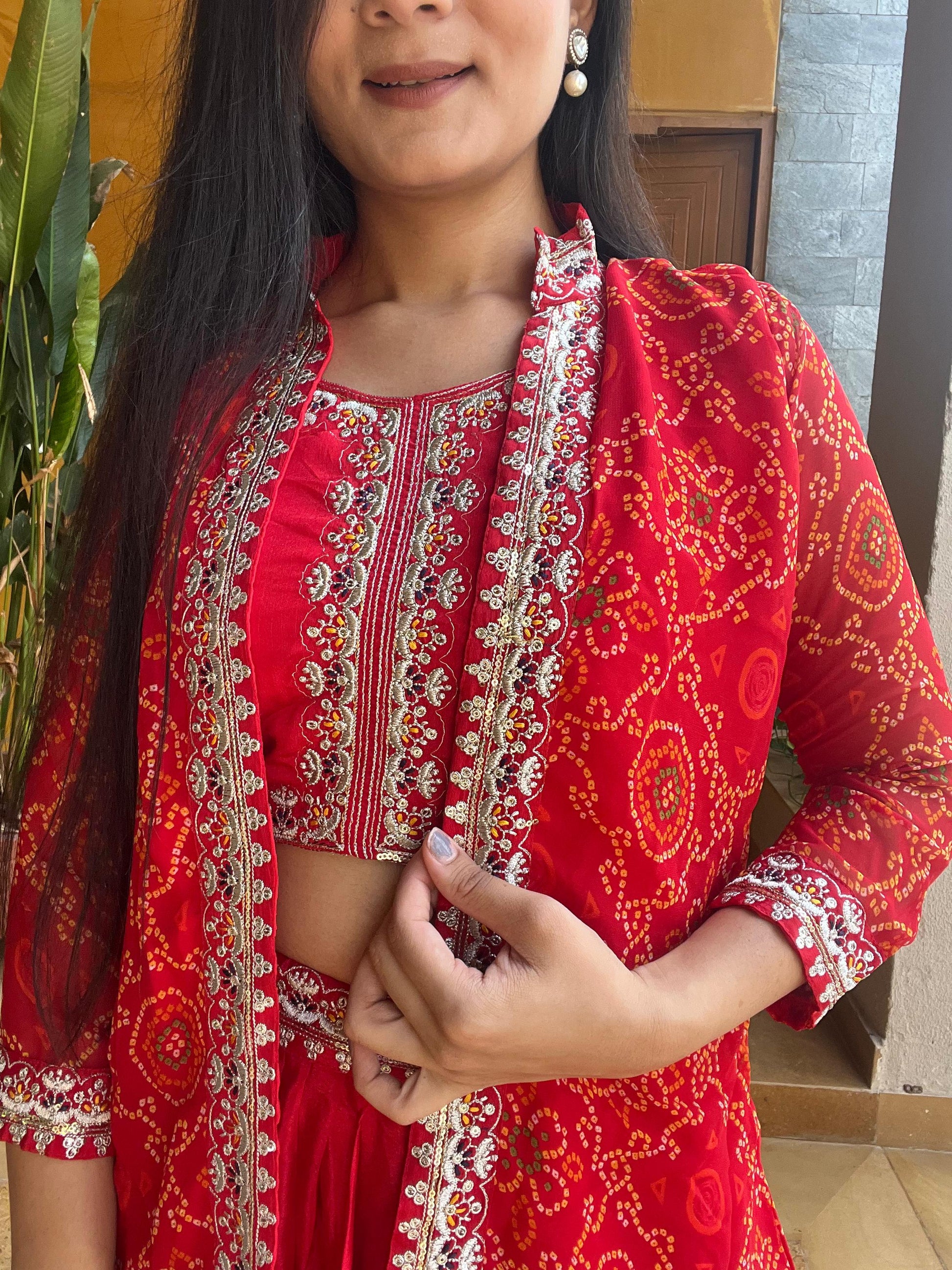 Product Image - Designer Bandhej Lehenga Choli & Shrug - Shree Ram Creation