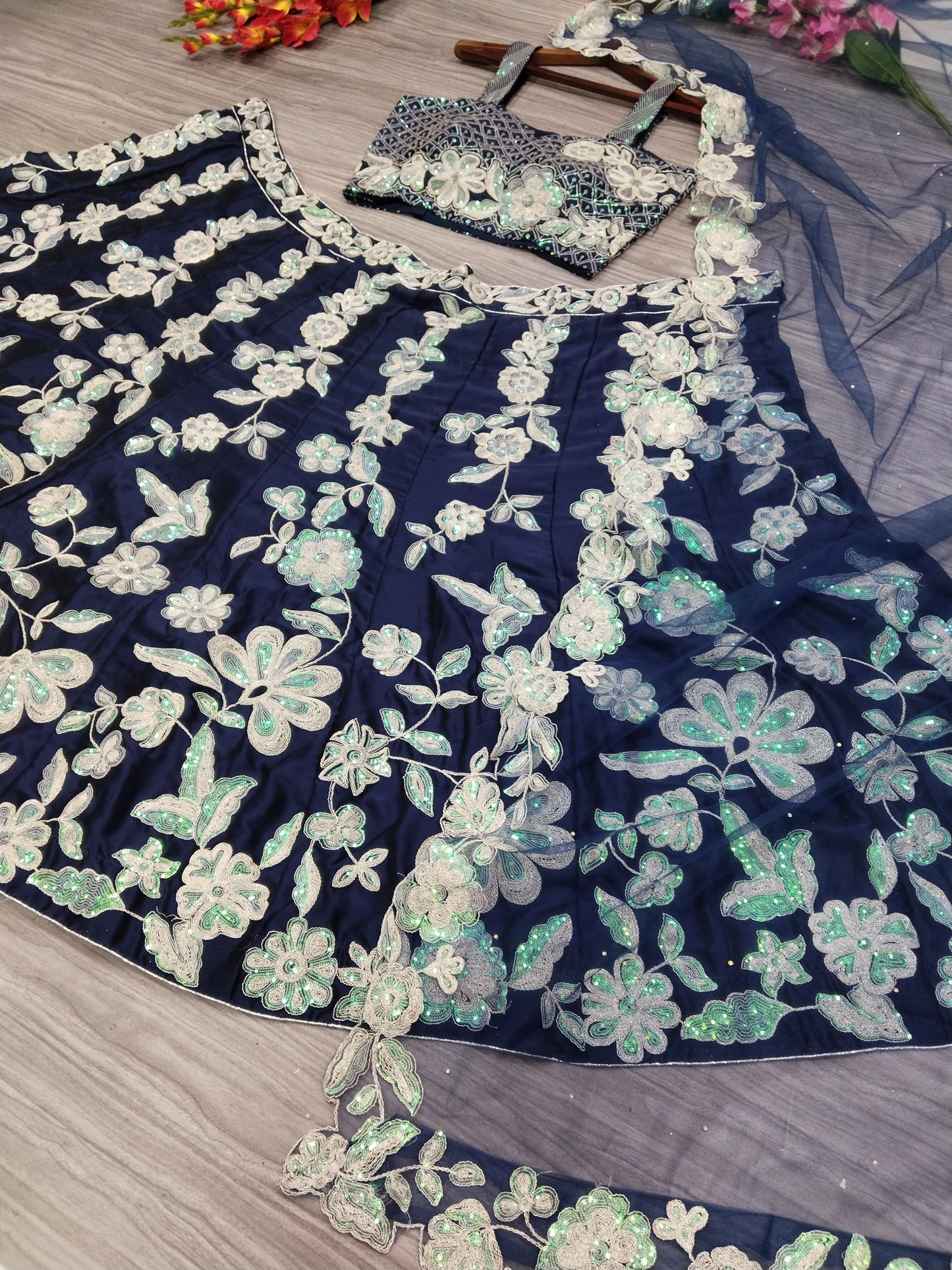 Product Image - Exquisite Designer Lehenga Collection - Premium Kasturi Silk Georgette Embroidery with Rainbow Sequins