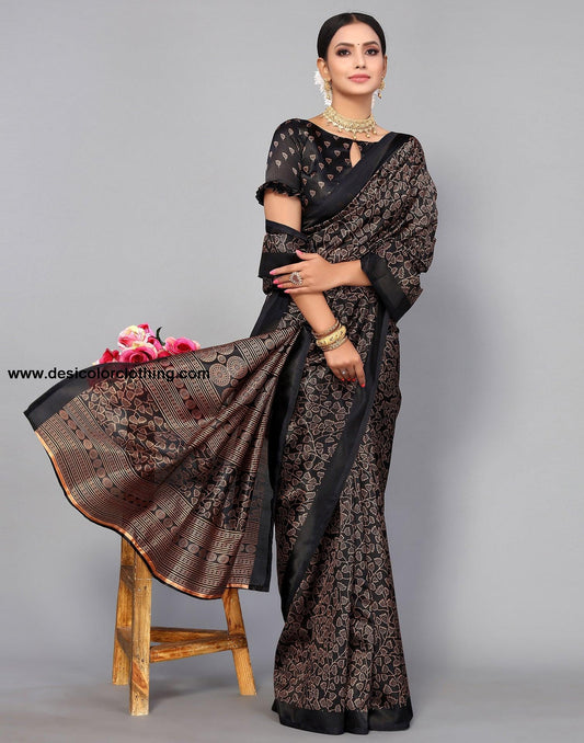 Black Silk Printed Saree