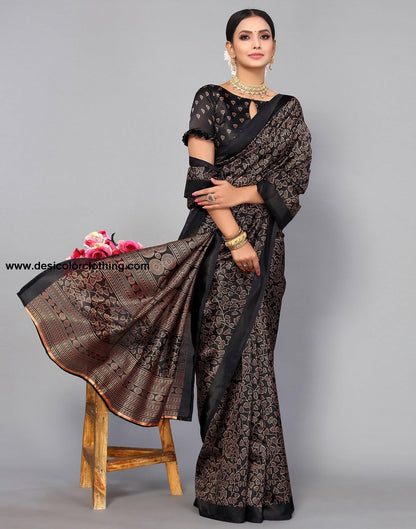 Black Silk Printed Saree