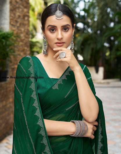 Dark Green Plain Georgette Saree