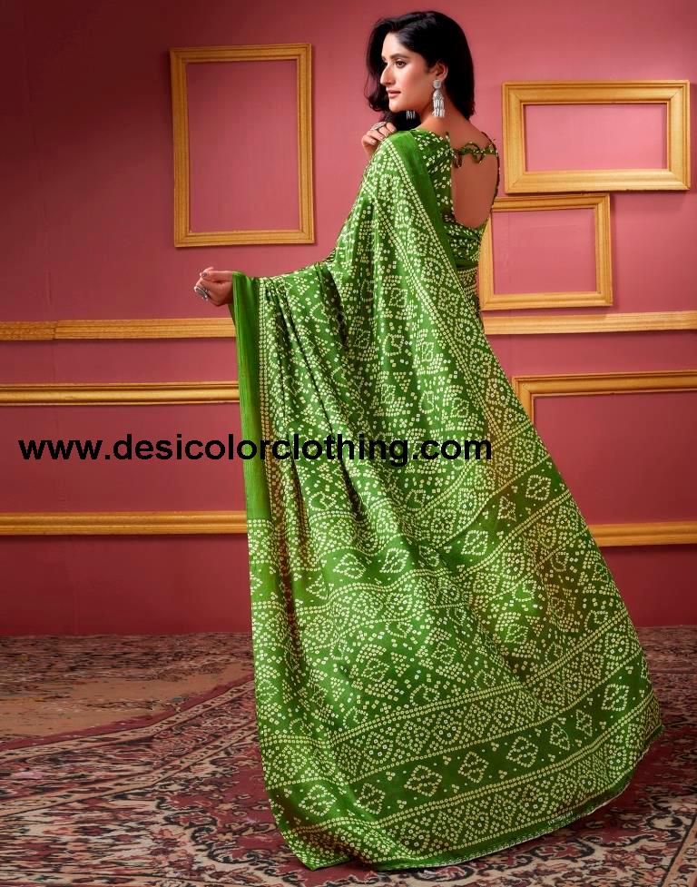 Green Silk Bandhani Saree