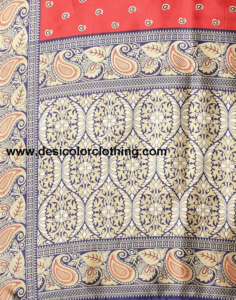 Red Printed Silk Saree