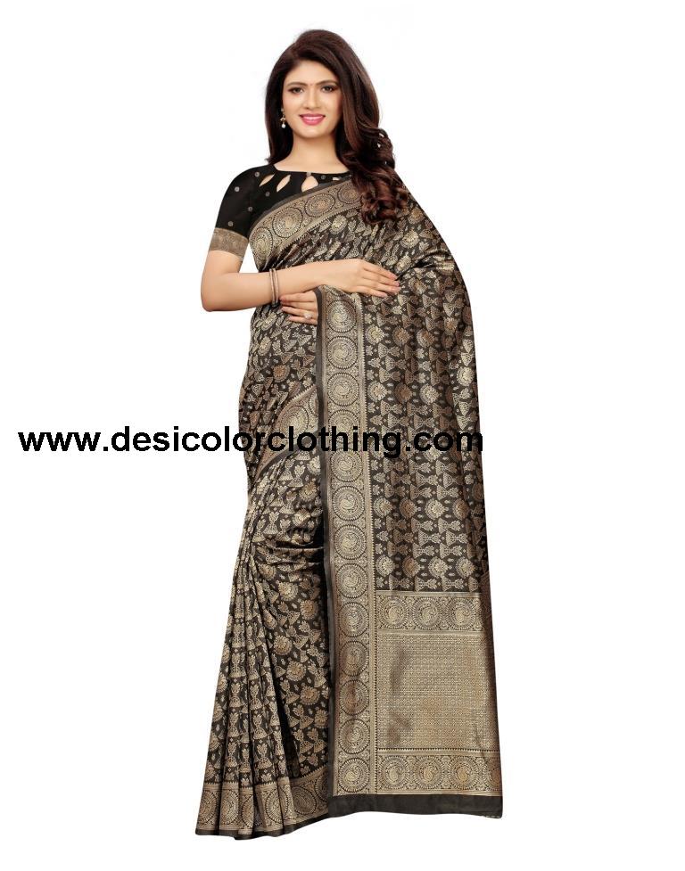 Black Coloured Poly Silk Banarasi Jacquard Partywear Saree | SLV1115S59